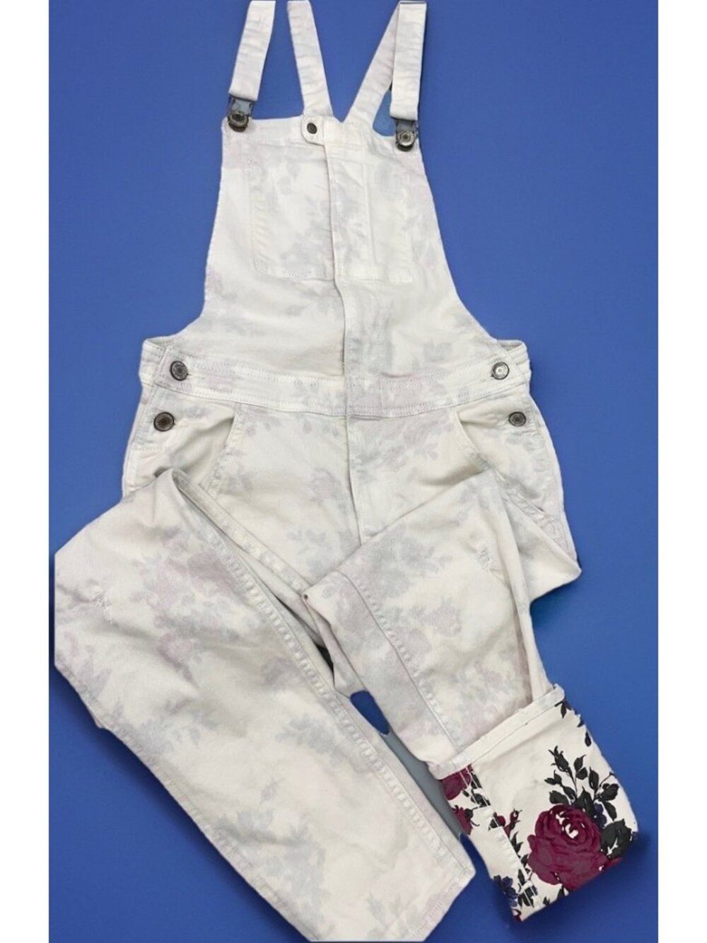 American Eagle Jean Bib Overalls Roses Tomgirl Country Denim White Womens S